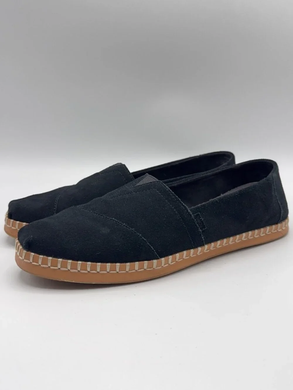 TOMS Alpargata Leather Wrap Black Suede Slip On Flats Espadrille 9